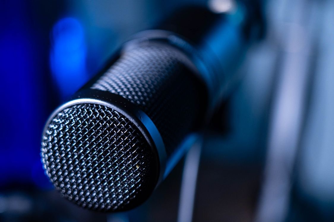 Professional microphone in a recording studio