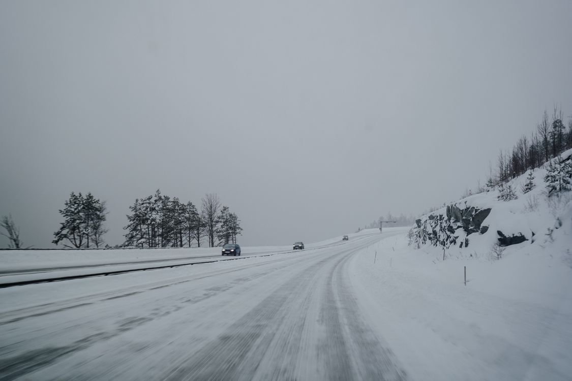 Snowy highway in a winter landscape
