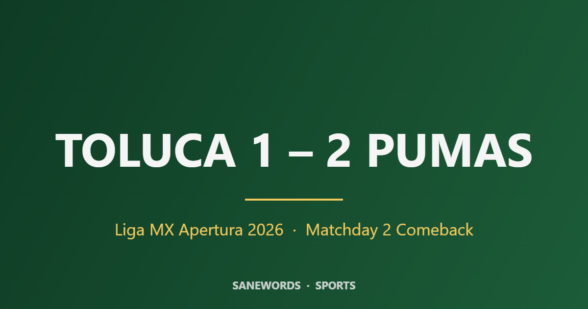Toluca vs Pumas UNAM: Pumas Stun the Champions 2-1 in an Unexpected Comeback