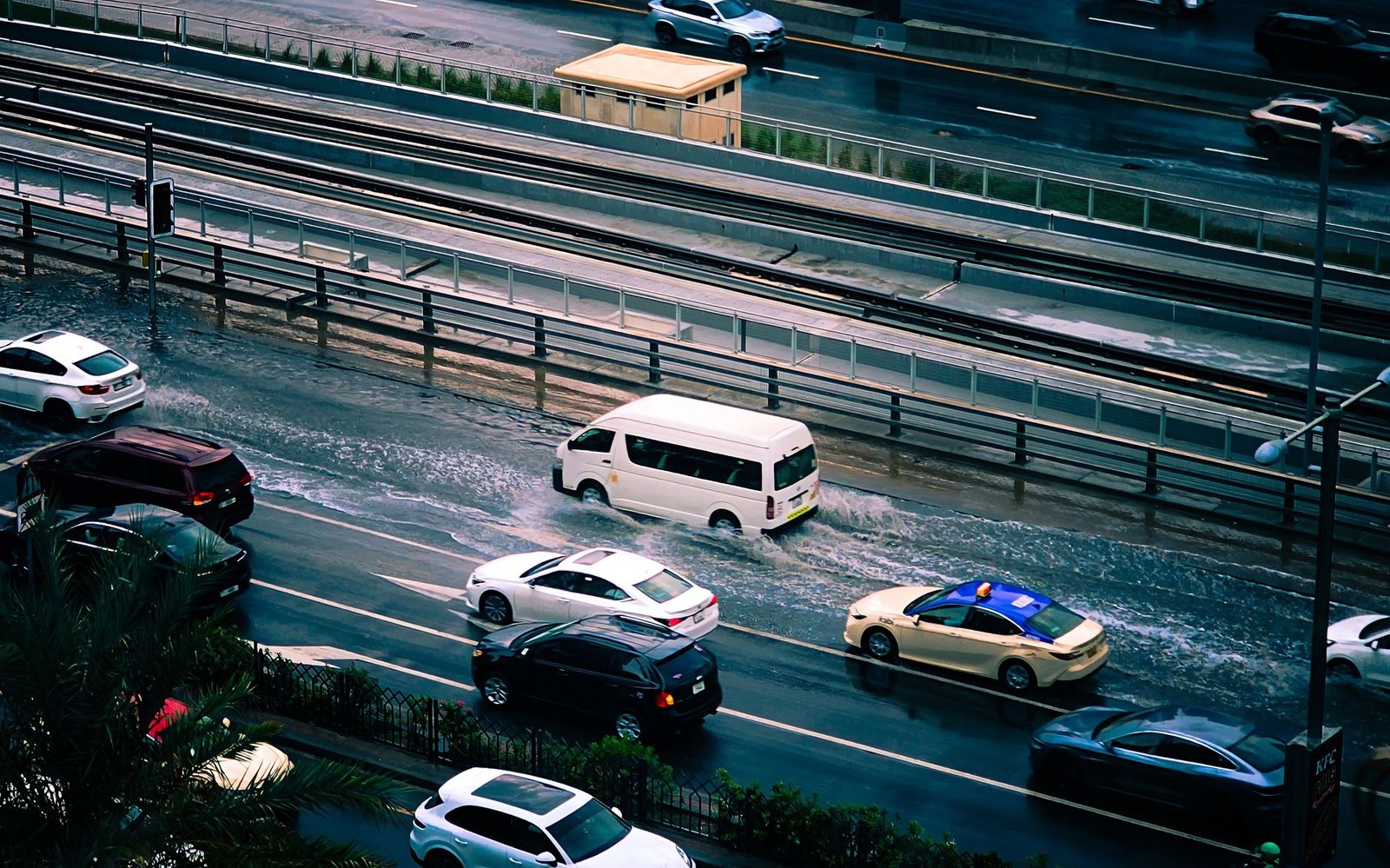 Flooded Texas highway during heavy rain, illustrating flood risk for San Antonio during El Niño season.